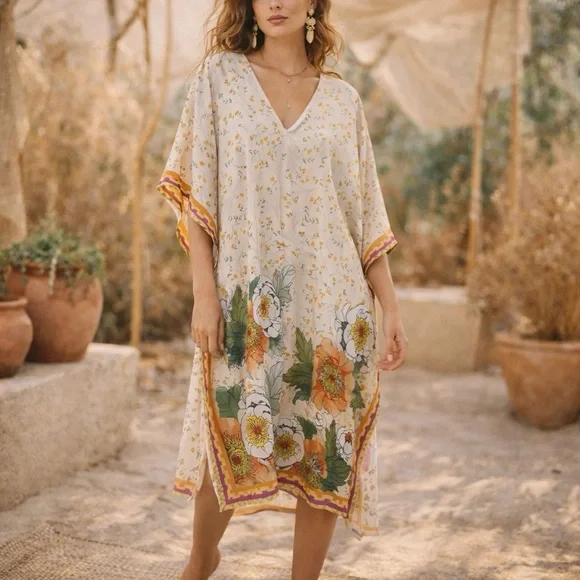 BL^NK LONDON x ANTHROPOLOGIE Floral Tunic Coverup Kaftan - Picture 1 of 10